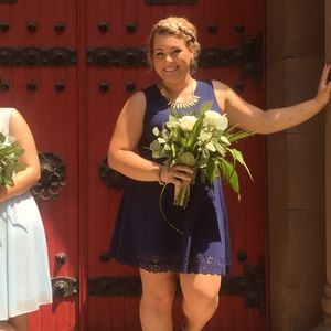 Kit & Sky Navy Blue Dress with Scalloped Detail